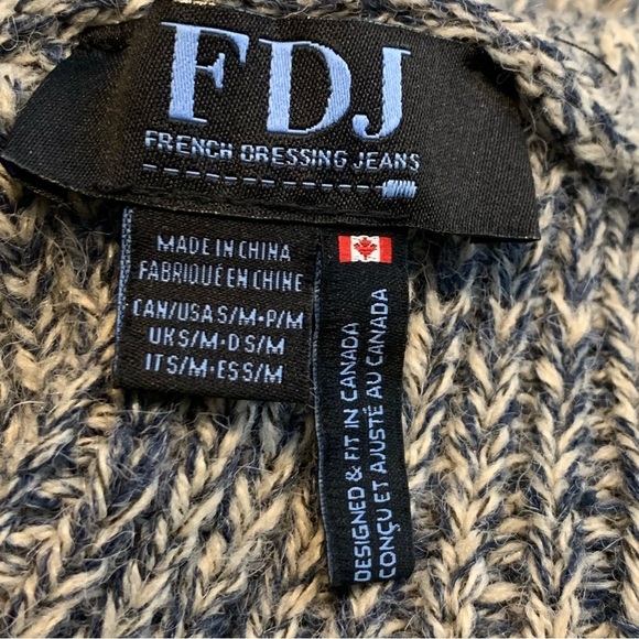 FDJ French Dressing Jeans Blue Gray Marled Knitted Vest Rabbit Fur Trim S / M - Picture 5 of 10